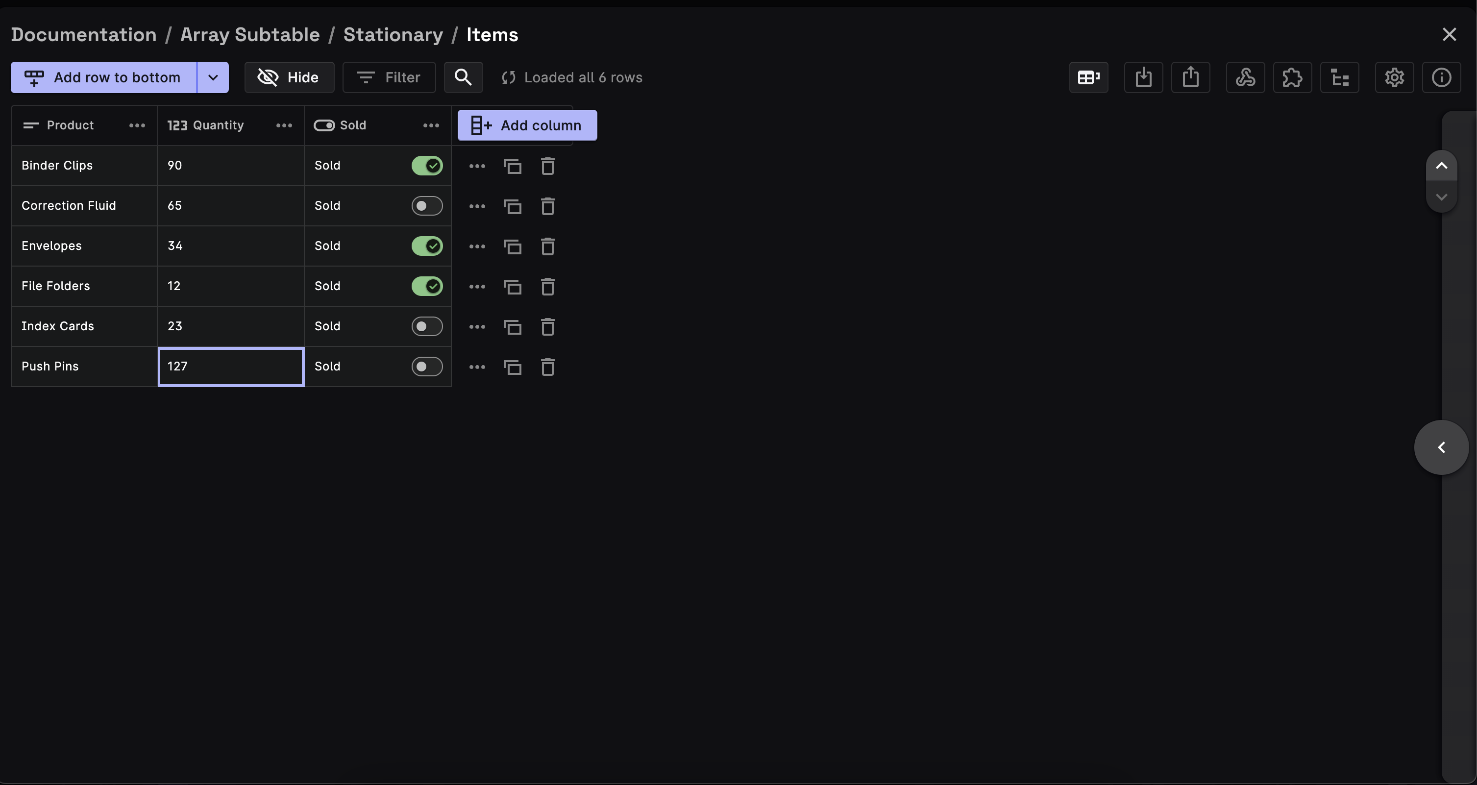 Array Sub-table