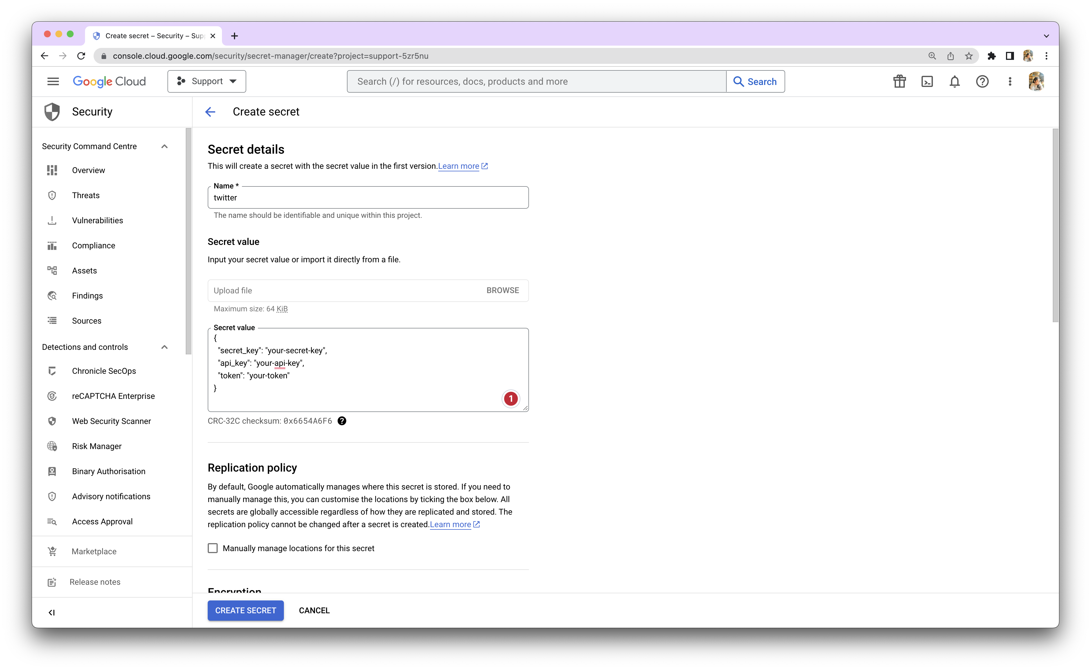 Adding secrets in GCP Secret Manager